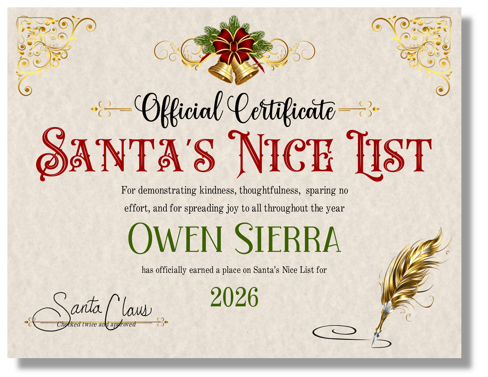 Official Santa's Nice List Certificate